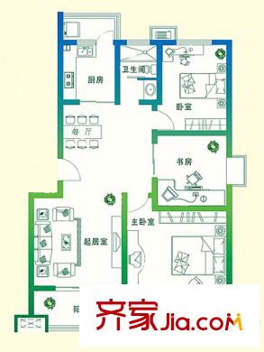 萬豪綠城D1戶型 3室2廳1衛(wèi)1廚