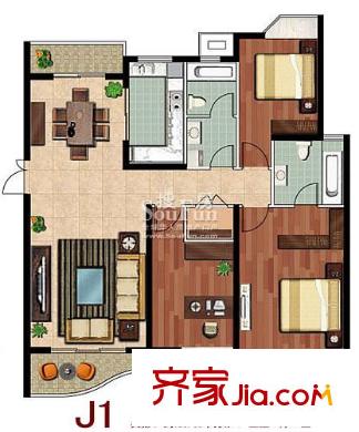 中鐵人才家園戶(hù)型圖J1戶(hù)型 3室2廳2衛(wèi)