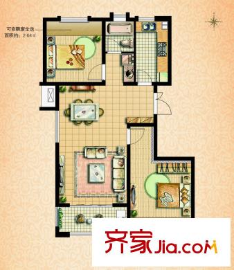 國基城邦戶型圖39#溫情居戶型圖 2室2廳1衛(wèi)