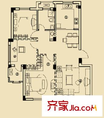 開(kāi)元四季戶(hù)型圖三期開(kāi)元云龍谷B1戶(hù)型 3室2廳1衛(wèi)1廚