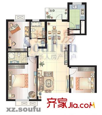 開(kāi)元四季戶(hù)型圖b13-A-9-G2 3室2廳2衛(wèi)1廚