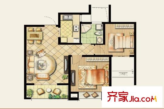 綠地商務城122#標準層1單元02室 2室2廳1衛(wèi)1廚