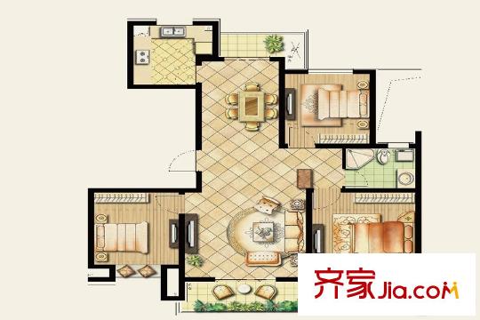 綠地商務城122#標準層2單元01室 3室2廳1衛(wèi)1廚