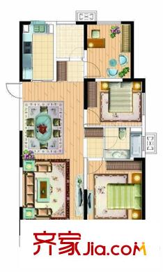 城置國際花園城三期1#樓J戶型 3室2廳1衛(wèi)1廚