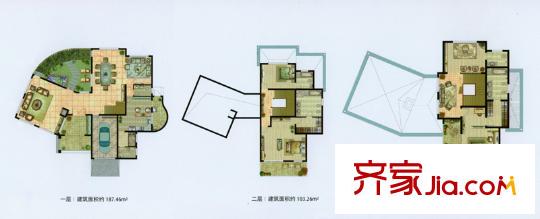 湖森堡獨棟別墅C6戶型 3室5廳3衛(wèi)1廚