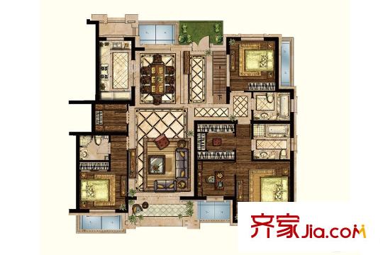龍廷潤園洋房G1戶型南 3室2廳3衛(wèi)1廚