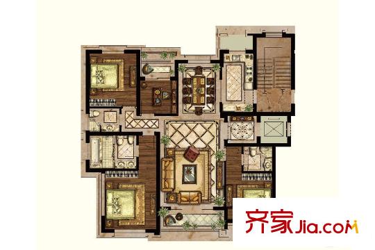 龍廷潤園洋房H2戶型南 4室2廳3衛(wèi)1廚