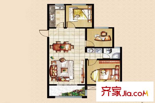 御水帝景城K戶型 3室2廳1衛(wèi)1廚