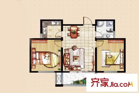 御水帝景城J戶型 2室2廳1衛(wèi)1廚