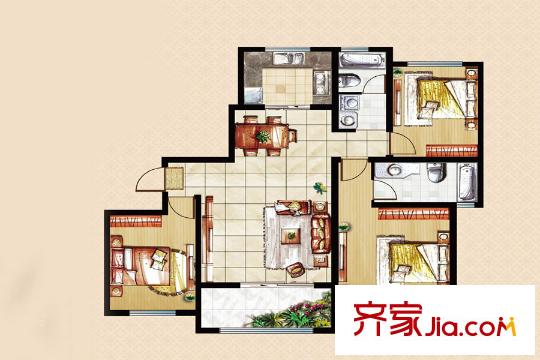 御水帝景城E戶型 3室2廳2衛(wèi)1廚