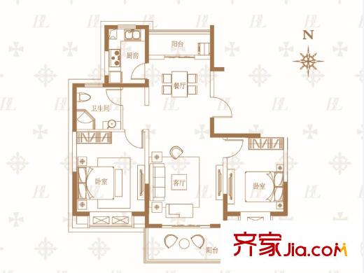 綠地泊林公館一期高層標(biāo)準(zhǔn)層A戶型 2室2廳1衛(wèi)1廚
