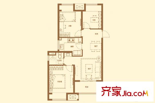 萬(wàn)科橙郡標(biāo)準(zhǔn)層西邊戶C1戶型 3室2廳1衛(wèi)1廚