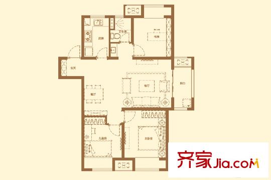 萬(wàn)科橙郡標(biāo)準(zhǔn)層?xùn)|邊戶D戶型 3室2廳1衛(wèi)1廚