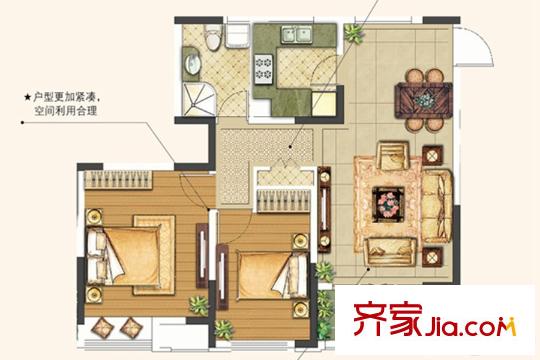 綠地工潤(rùn)?和平壹號(hào)一期高層3#6#8#號(hào)樓E戶型 2室2廳1衛(wèi)1廚