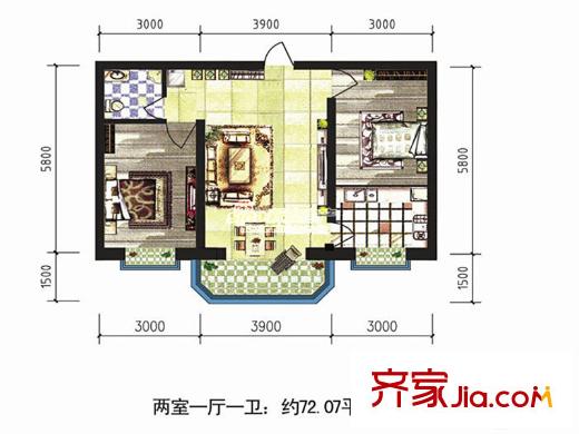 紫城小苑戶型圖 兩室一廳