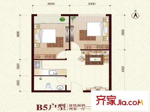 國華百盛園戶型圖 兩室一廳