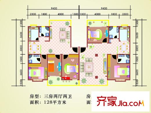 大唐佳苑戶型圖 三室兩廳