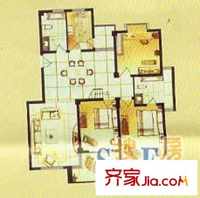 亞特香提雅境景觀小高層C4戶型 3室2廳1衛(wèi)1廚