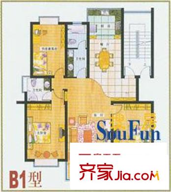 城建嘉園戶型圖B1型 3室2廳2衛(wèi)1廚