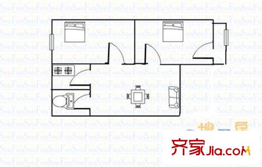 淮北街民安路小区 2室 户型图