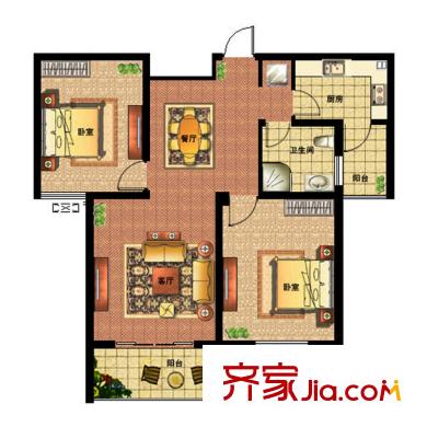 盛世華城戶型圖T戶型 2室2廳1衛(wèi)1廚