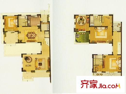 熔盛社區(qū)戶型圖T5聯(lián)排 3室3廳3衛(wèi)1廚