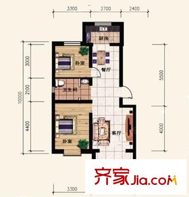 凱迪名苑C戶型圖  2室2廳1衛(wèi)1廚