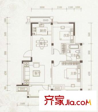 綠城丁香花園三期多層標(biāo)準(zhǔn)層A1戶型2室2廳1衛(wèi)1廚99平  2室2廳1衛(wèi)1廚