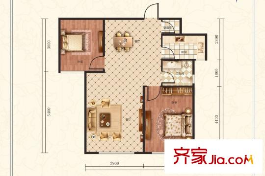 美侖環(huán)球港G2戶型二室二廳一廚一衛(wèi) 94.5平方米 2室2廳1衛(wèi)1廚