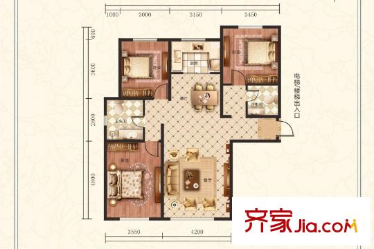 美侖環(huán)球港G3戶型三室二廳一廚一衛(wèi) 131平方米 3室2廳1衛(wèi)1廚