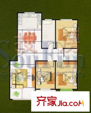 嘉樂園戶型圖戶型圖 3室2廳1衛(wèi)1廚