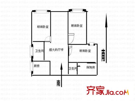 大成住宅戶型圖戶型圖（3-1-1） 3室1廳1衛(wèi)1廚