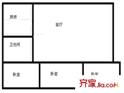 大學科技園宿舍戶型圖戶型圖（3-1-1） 3室1廳1衛(wèi)1廚