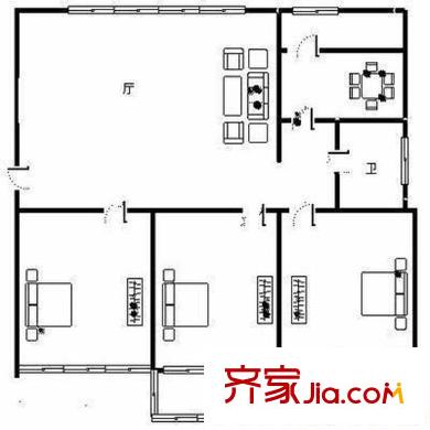 濰城房管所宿舍戶(hù)型圖戶(hù)型圖（3-1-1） 3室1廳1衛(wèi)1廚