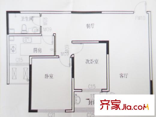 山東呼叫中心產(chǎn)業(yè)基地戶型圖3號住宅樓B戶型 2室2廳1衛(wèi)1廚