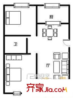 市公安局宿舍(府祥街)戶型圖戶型圖（2-1-1） 2室1廳1衛(wèi)1廚