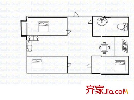  陸洋宿舍 戶型圖（3室2廳1廚1衛(wèi)）