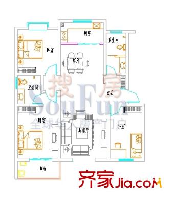 新龍現(xiàn)代城戶型圖3室2廳2衛(wèi)1廚