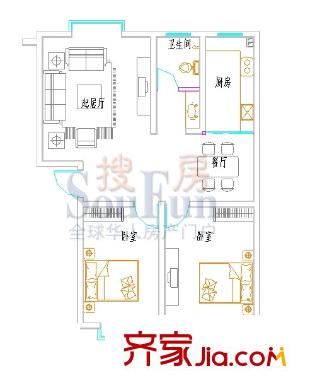 新龍現(xiàn)代城戶型圖2室2廳1衛(wèi)1廚
