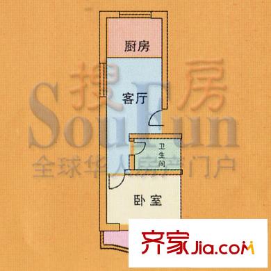 家和花園戶型圖14#A1戶 1室1廳1衛(wèi)1廚
