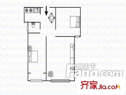國(guó)稅局宿舍(濰州路)戶(hù)型圖戶(hù)型圖（2-2-1） 2室2廳1衛(wèi)1廚