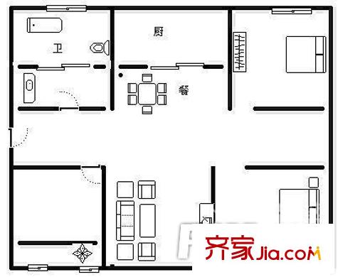  大邦小區(qū) 戶型圖（2室2廳1廚1衛(wèi)）