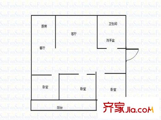 煙草公司宿舍戶型圖戶型圖（3-1-1） 3室1廳1衛(wèi)1廚