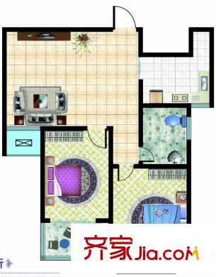 盛海第一園戶型圖3號(hào)樓標(biāo)準(zhǔn)層B戶型（售完） 2室1廳1衛(wèi)1廚