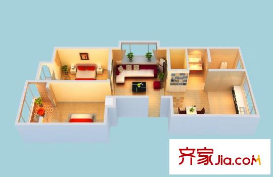 泓興銀河花園戶型圖A戶型 2室2廳1衛(wèi)1廚
