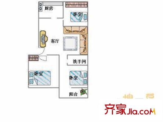 風(fēng)箏協(xié)會(huì)宿舍戶型圖（3室2廳1衛(wèi)1廚）