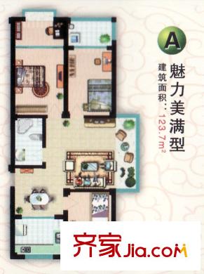 正大公寓戶型圖魅力美滿型A戶型 3室2廳1衛(wèi)1廚