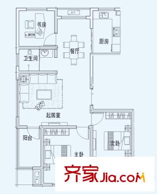 愛麗舍二期戶型圖A戶型舒適三房 3室2廳1衛(wèi)