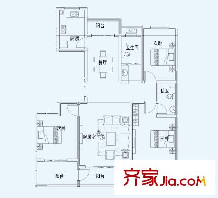 愛(ài)麗舍二期戶(hù)型圖B戶(hù)型豪氣三房 3室2廳2衛(wèi)
