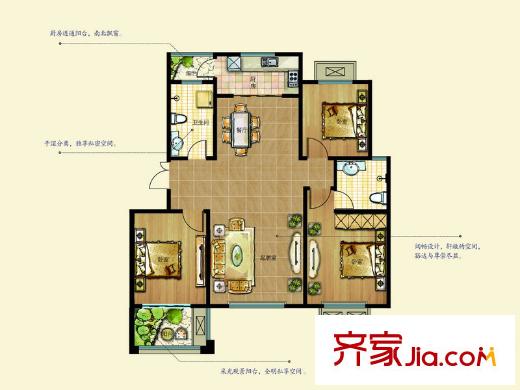 中南城市金典戶型圖寬景明域F戶型 3室2廳2衛(wèi)1廚